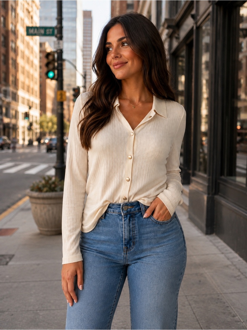 Ted Baker Cream Ribbed Button-Down Shirt